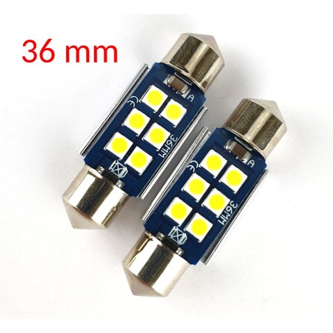 Coppia Siluri C5W SV8.5 36mm Led Con 6 Chip 3030 Canbus Super-Luminosi 6000K Bianco Freddo