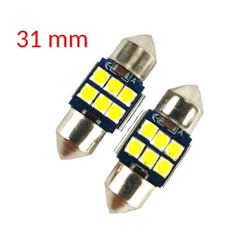 Coppia Siluri C5W SV8.5 31mm Led Con 6 Chip 3030 Canbus Super-Luminosi 6000K Bianco Freddo