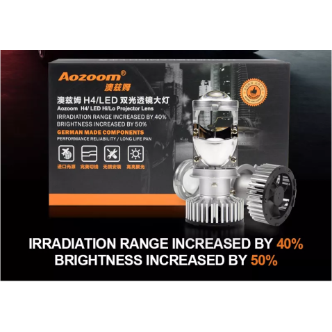 Proiettore Lenticolare AOZOOM MINI H4 H19 BI-LED ALL IN ONE Anabbagliante 40W Abbagliante 75W