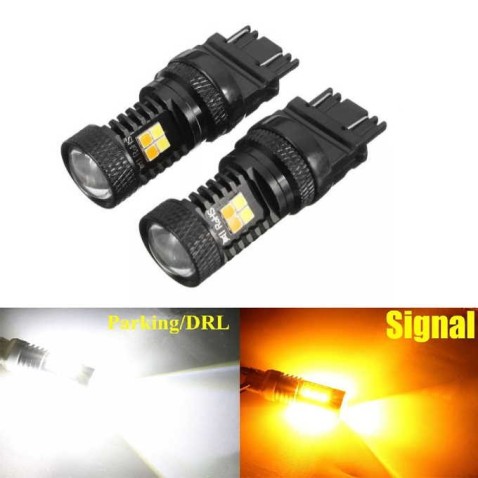 2pcs T25 3030 LED auto 3157 freccia arancio luce di marcia diurna bianca