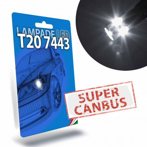 Una Lampada T20 7443 W21/5W Led Bianca 6000k Posizione Diurna Super Canbus STAR Series