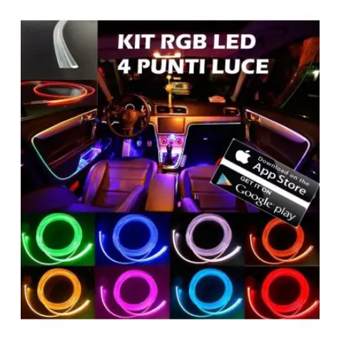Kit 4 PEZZI RGB 8 Metri Interni Auto Decorativa Fibra Ottica Cruscotto Supporto
