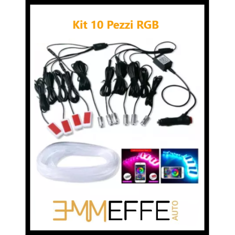 Kit 10 Pezzi RGB 8 Metri Interni + Luce Ambiente Auto Decorativa Fibra Ottica Cruscotto