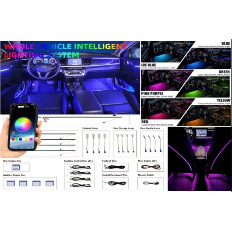 Kit 18 Pezzi RGB Acrylic LED Light Interni Auto Decorativa Fibra Ottica Cruscotto Supporto