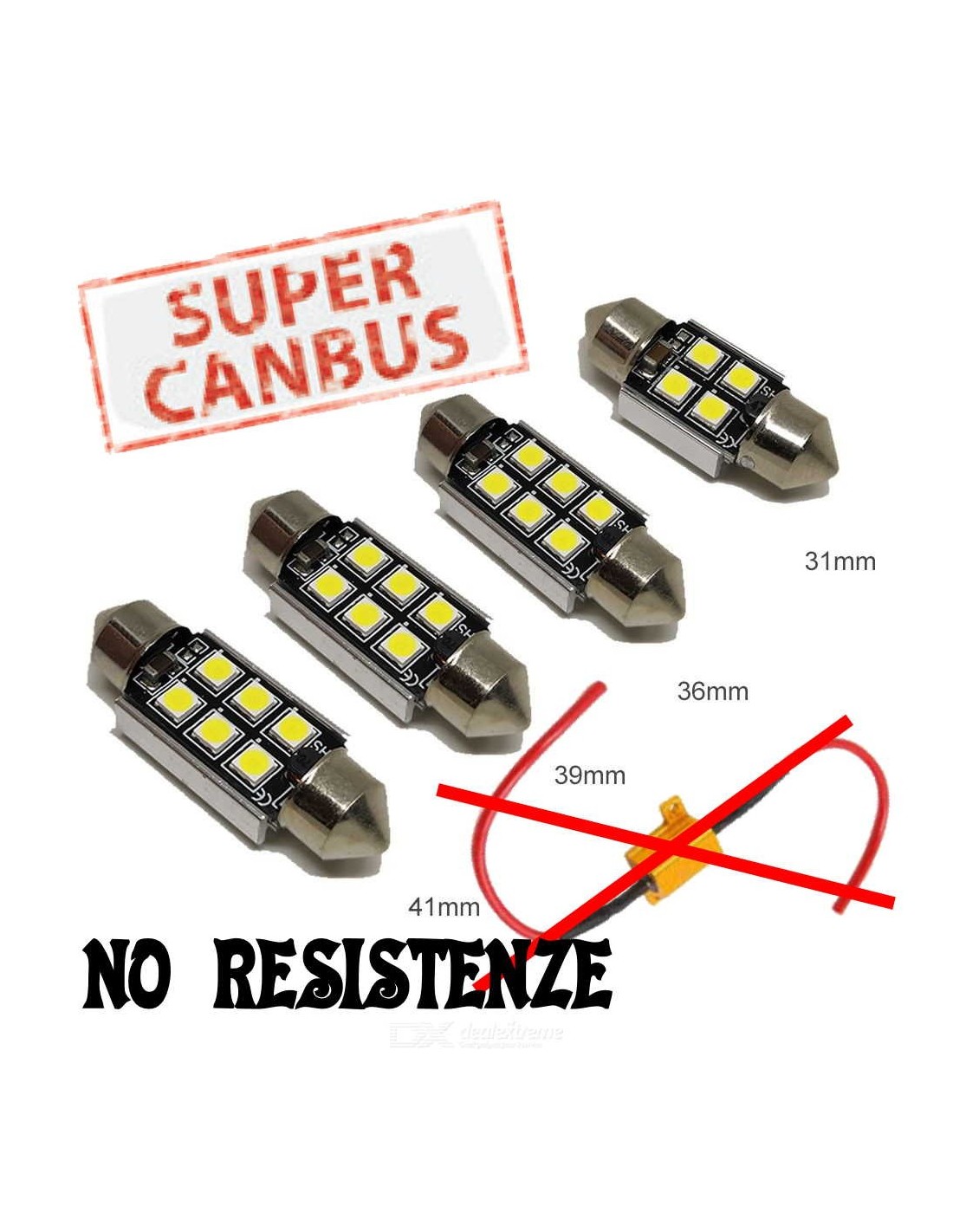 2 SILURO 3030 6 31MM LED CANBUS SUPER-LUMINOSI SILURI