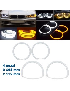 Kit Angel Eyes Led Cotton 2 x 101 mm 2 x 112 mm Bianco Arancio 4 Pezzi BMW M3 Tagliati Diurna Indicatore di Direzione