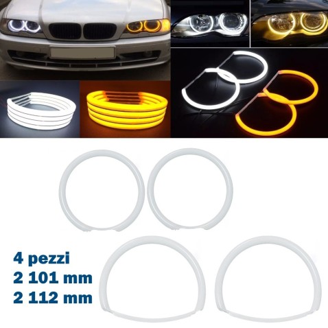 Kit Angel Eyes Led Cotton 2 x 101 mm 2 x 112 mm Bianco Arancio 4 Pezzi BMW M3 Tagliati Diurna Indicatore di Direzione