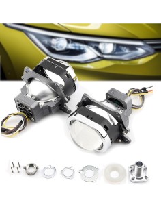 Proiettore Lenticolare Quadrato 3 Pollici LED Bi-Led + Laser 70w Faro Lente Compatto Senza Centralina