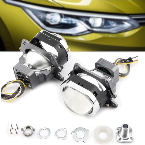 Proiettore Lenticolare Quadrato 3 Pollici LED Bi-Led + Laser 70w Faro Lente Compatto Senza Centralina