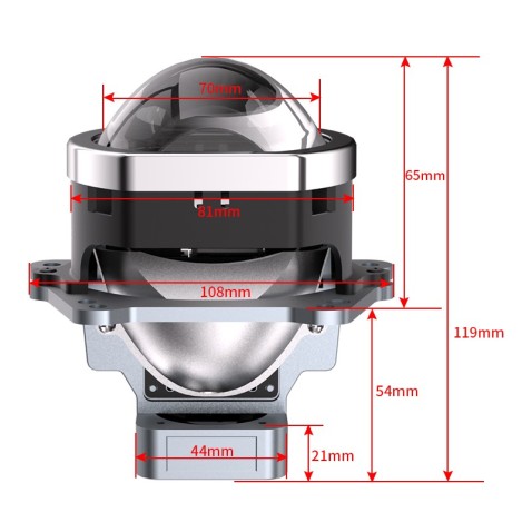 Proiettore Lenticolare Quadrato 3 Pollici LED Bi-Led + Laser 70w Faro Lente Compatto Senza Centralina