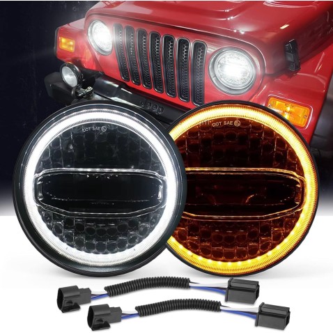 Fari Anteriori Dx E Sx Led 7 Pollici Bi-led 108W Angel Bianco E Led Arancio Per Freccia