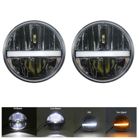 Fanali LED 7- Pollici 6000K DRL e Freccia Omologato 55W Wrangler Harley Moto Quad