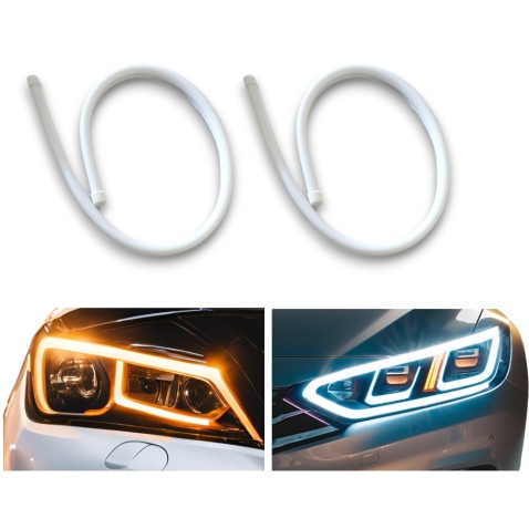 Drl Flessibile Fast Sequenziale Bianco Ambra Flex Tube 60cm