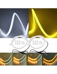 Coppia Flex Bianco Ambra Led Sequenziale 24V 60 Cm Strip Decorativa Faro Striscia Drl Cut Light