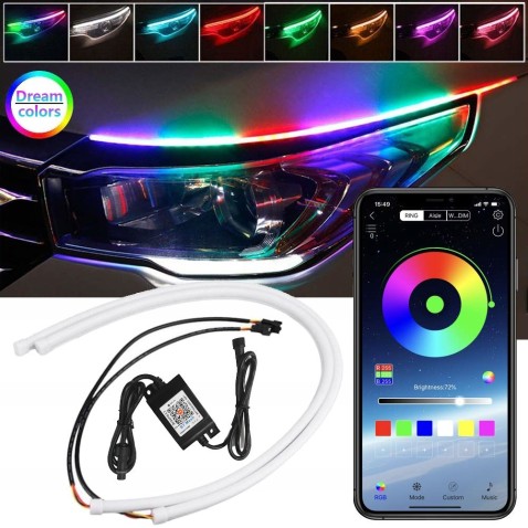Kit Drl Flessibile RGB WIFI 30 Cm Effetti Welcome e Freccia Sequenziale Faro Luci Diurne Magic